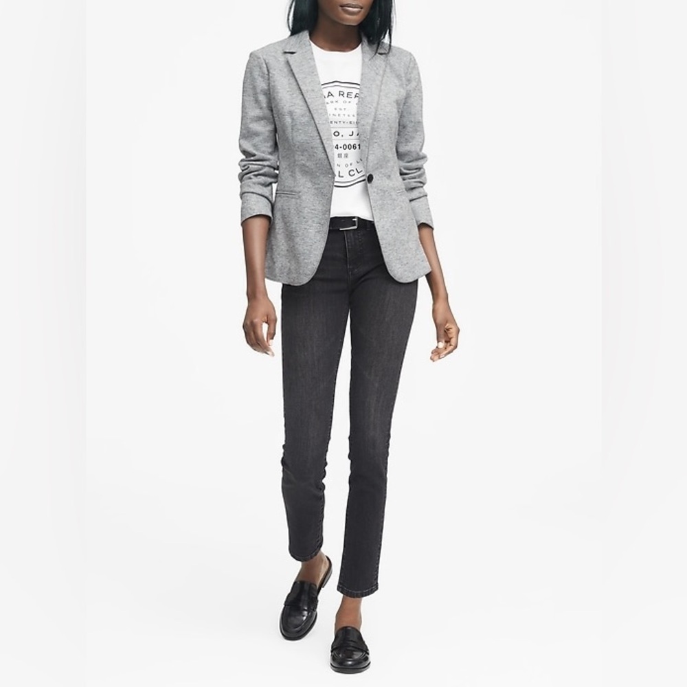 Banana Republic Long And Lean Blazer Heather Grey Size 8 Wool Blend